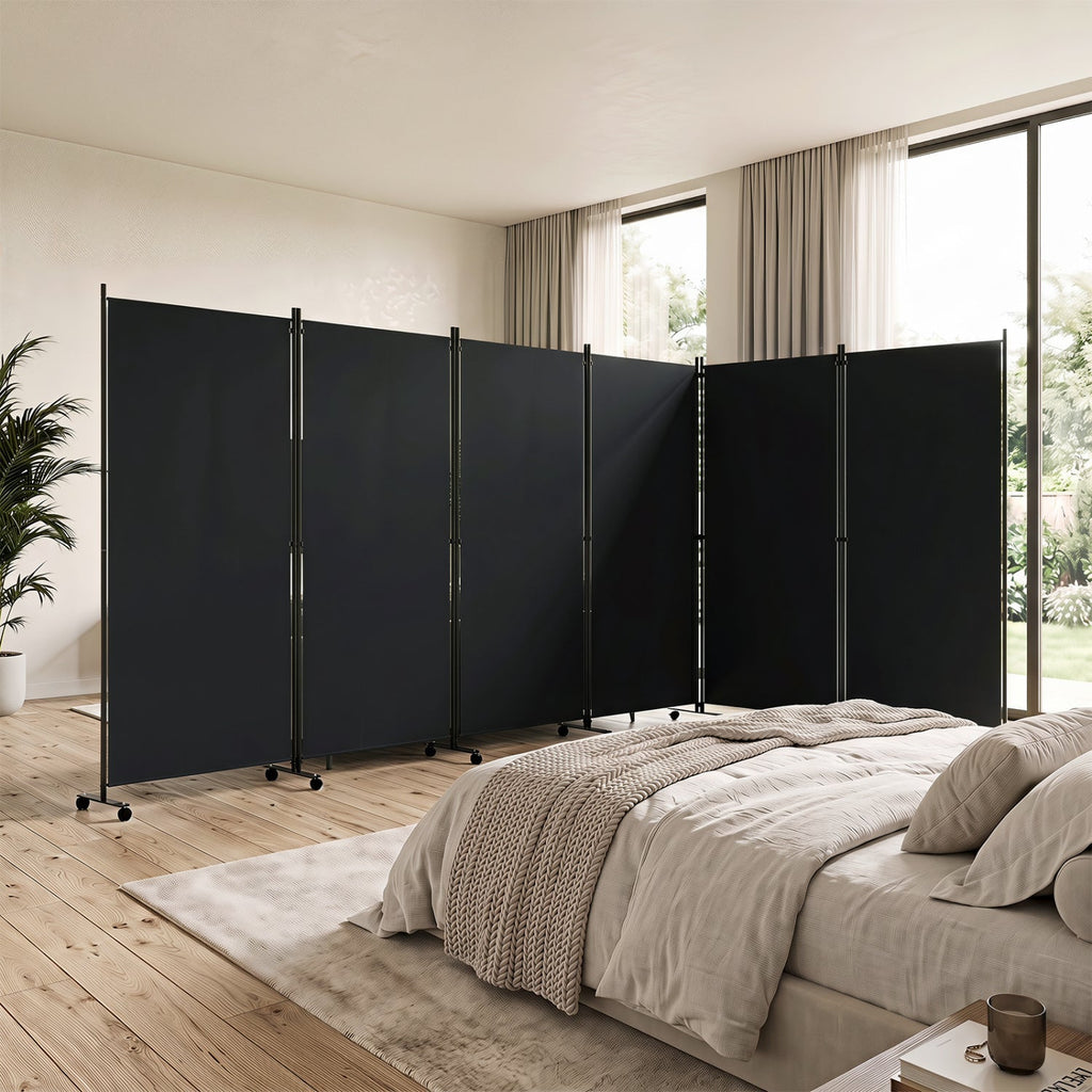 6-Panel Folding Room Divider with Wheels