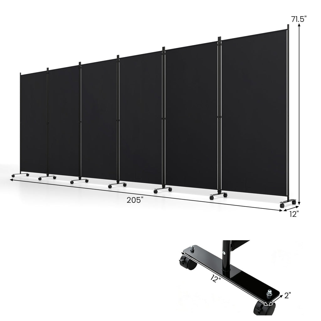 6-Panel Folding Room Divider with Wheels