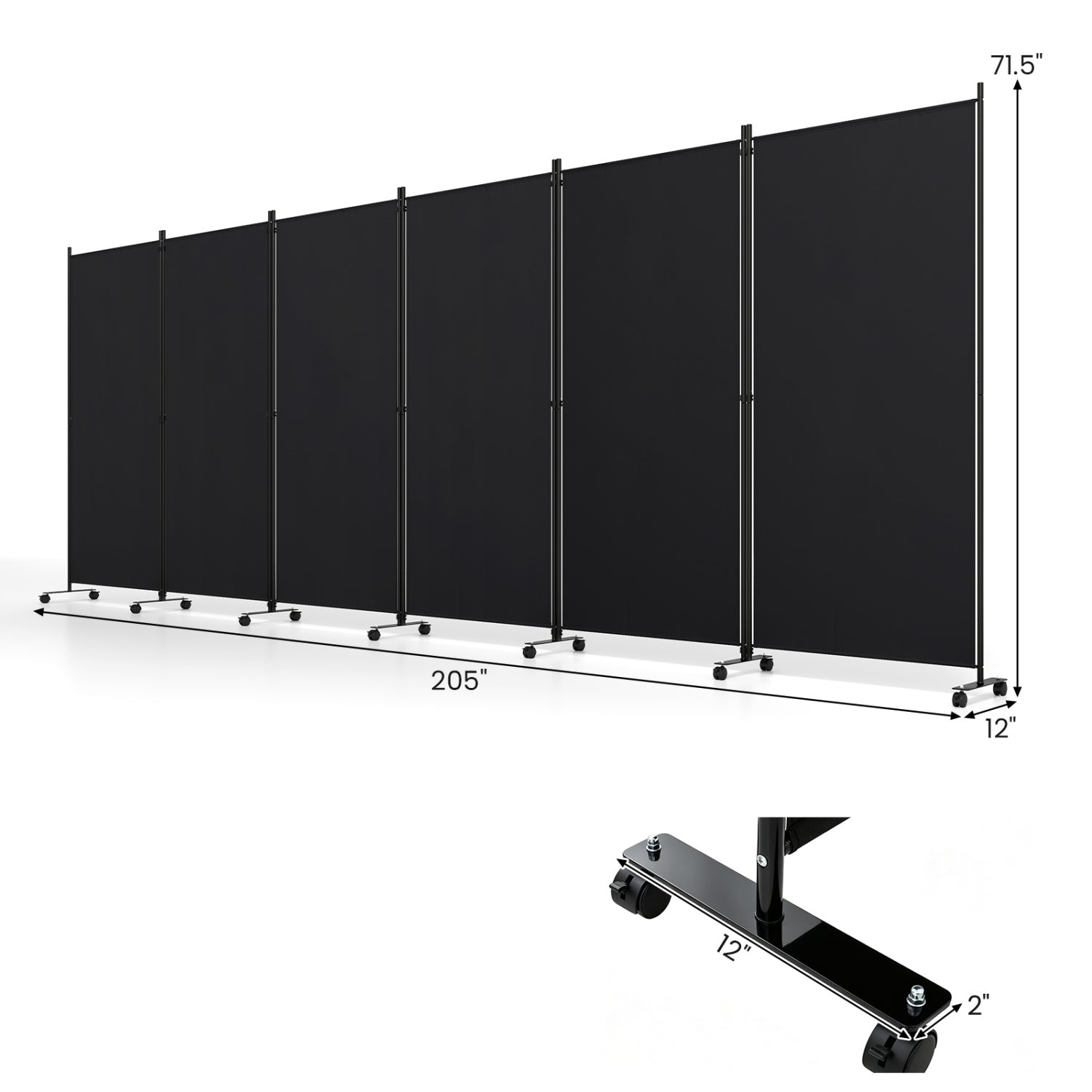 6-Panel Folding Room Divider with Wheels