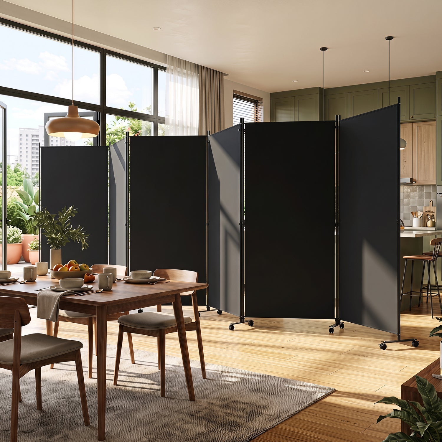 6-Panel Folding Room Divider with Wheels