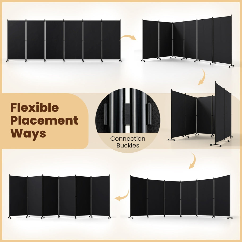 6-Panel Folding Room Divider with Wheels