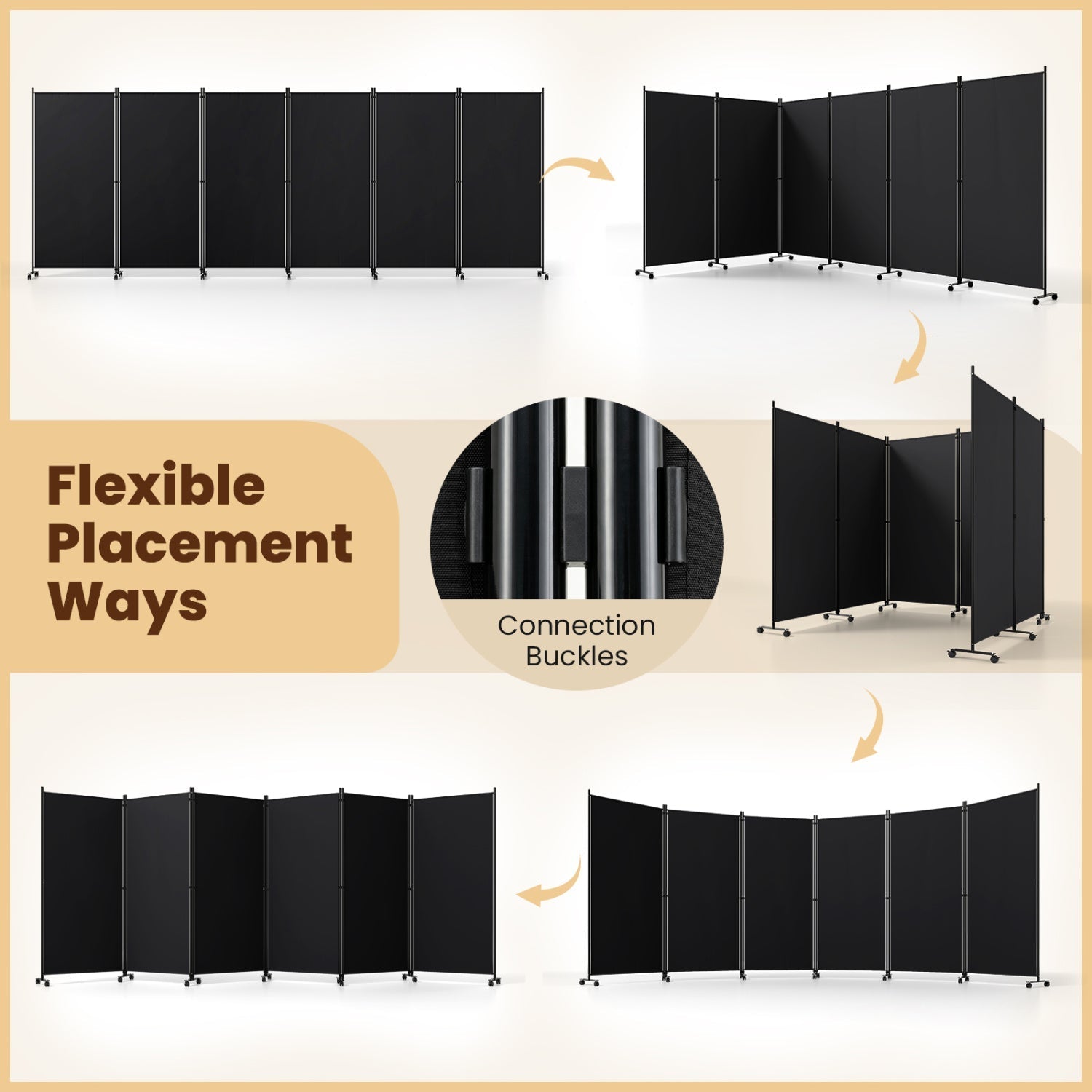 6-Panel Folding Room Divider with Wheels