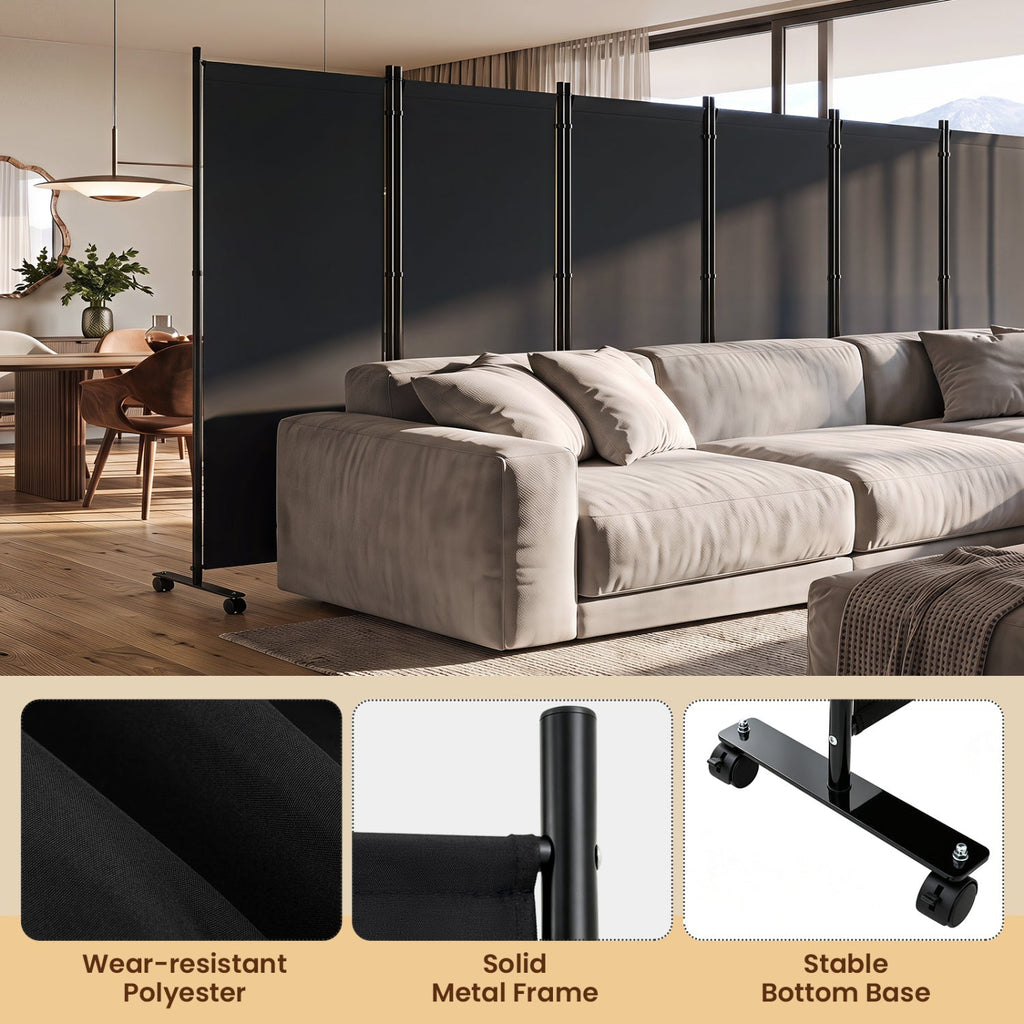 6-Panel Folding Room Divider with Wheels
