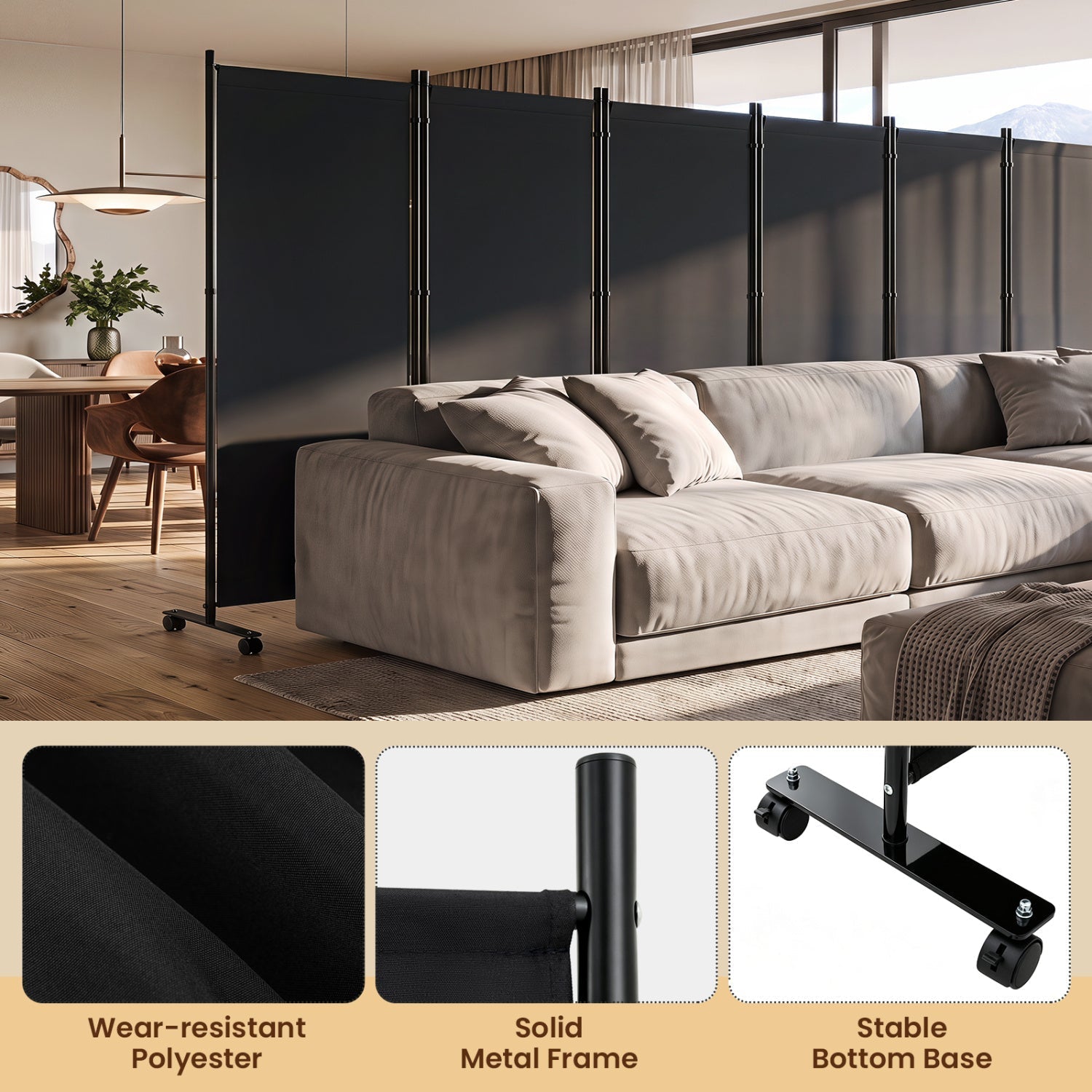 6-Panel Folding Room Divider with Wheels