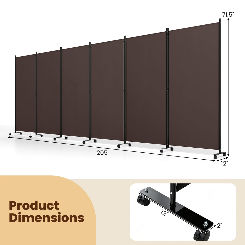 6-Panel Folding Room Divider with Wheels