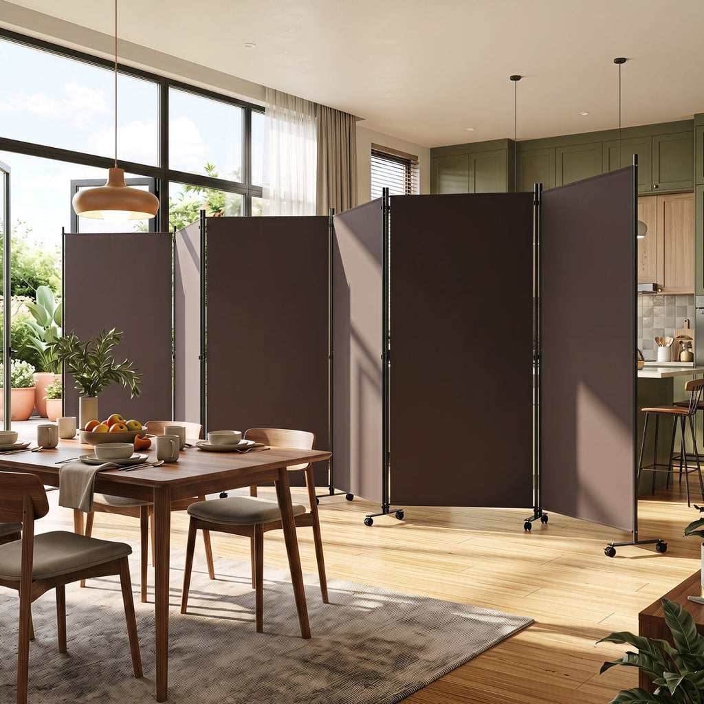 6-Panel Folding Room Divider with Wheels