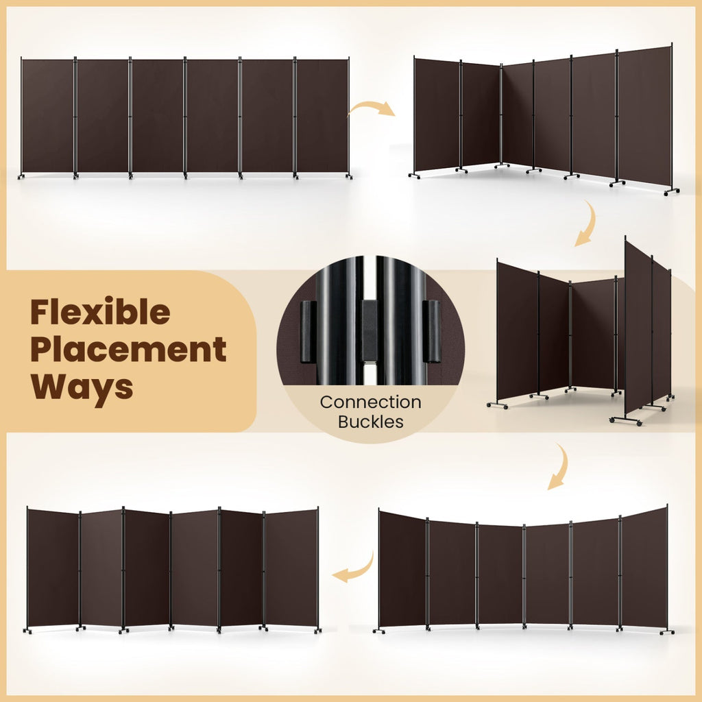 6-Panel Folding Room Divider with Wheels