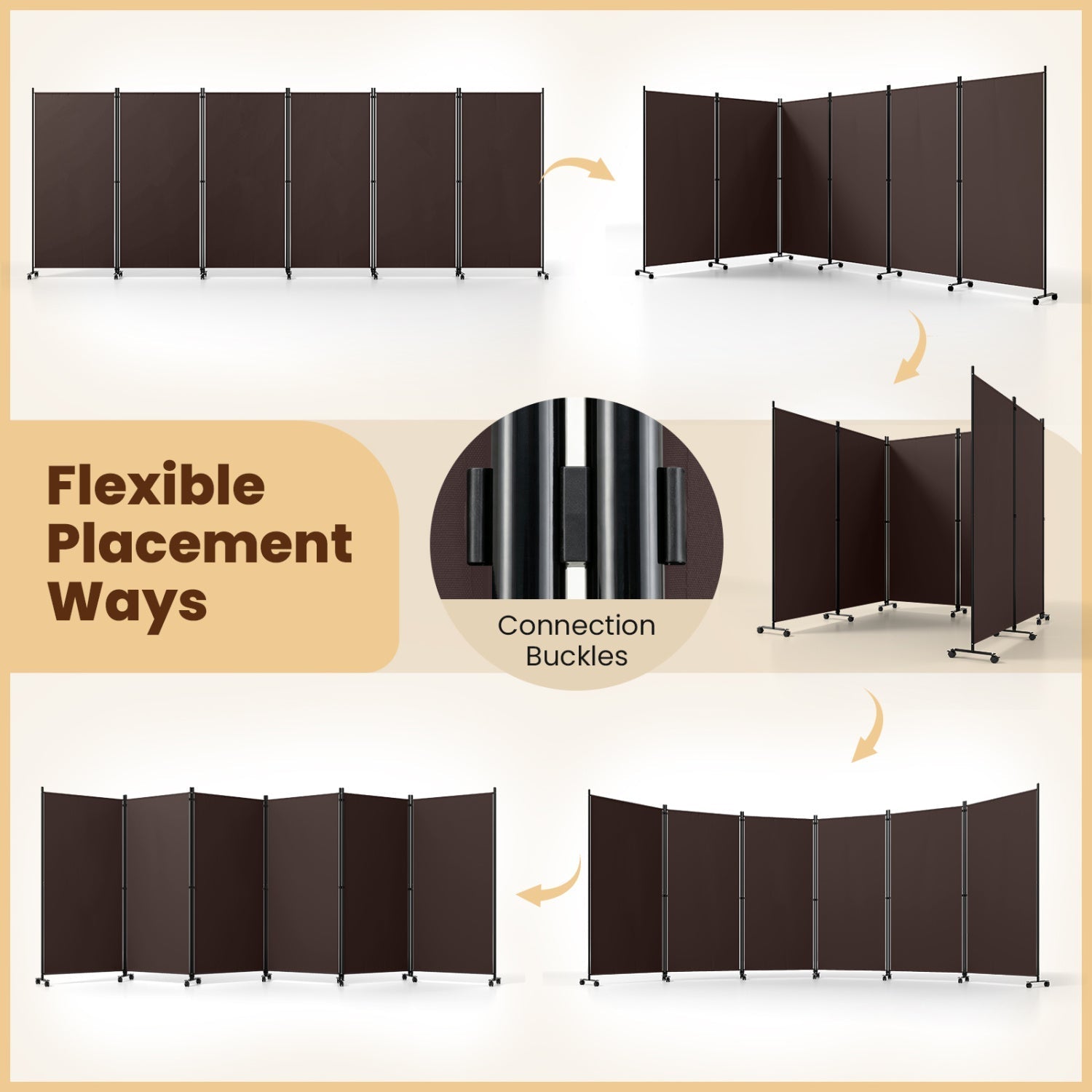 6-Panel Folding Room Divider with Wheels