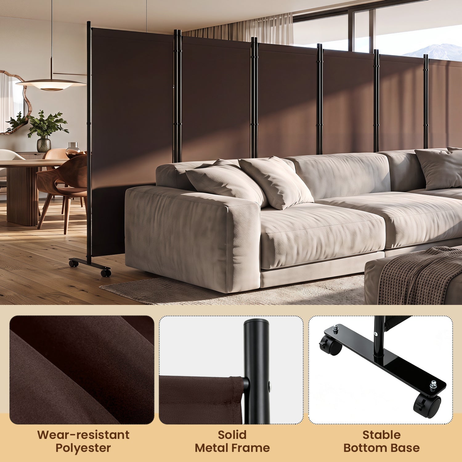 6-Panel Folding Room Divider with Wheels