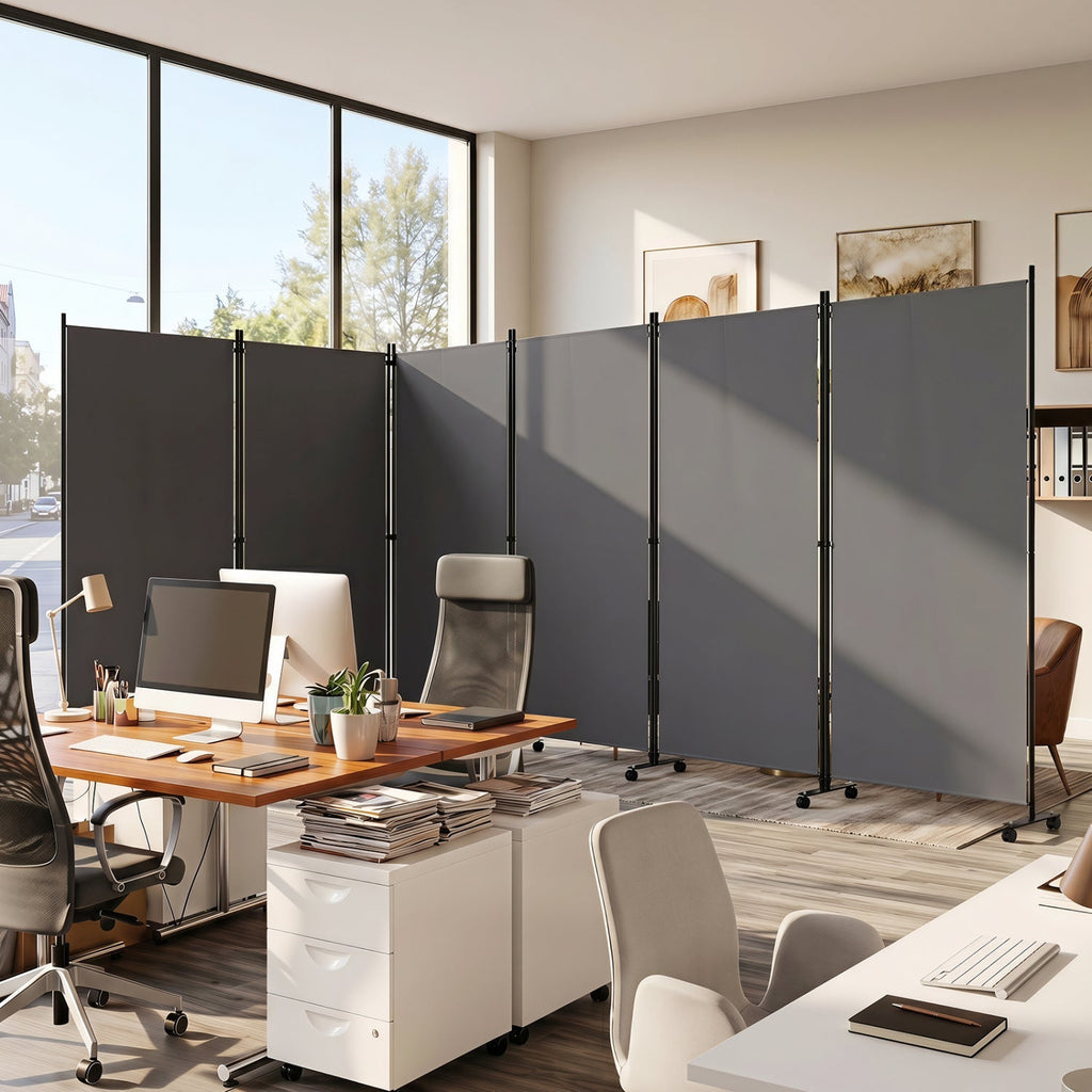 6-Panel Folding Room Divider with Wheels