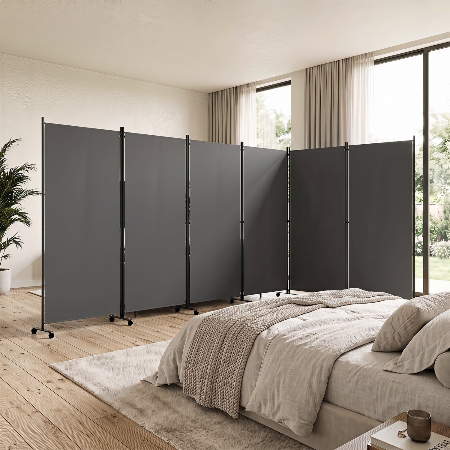 6-Panel Folding Room Divider with Wheels