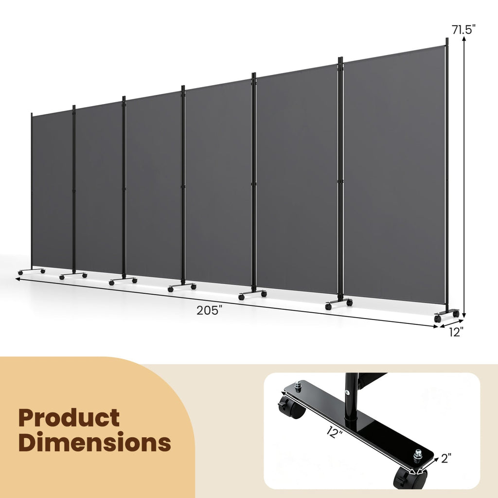 6-Panel Folding Room Divider with Wheels