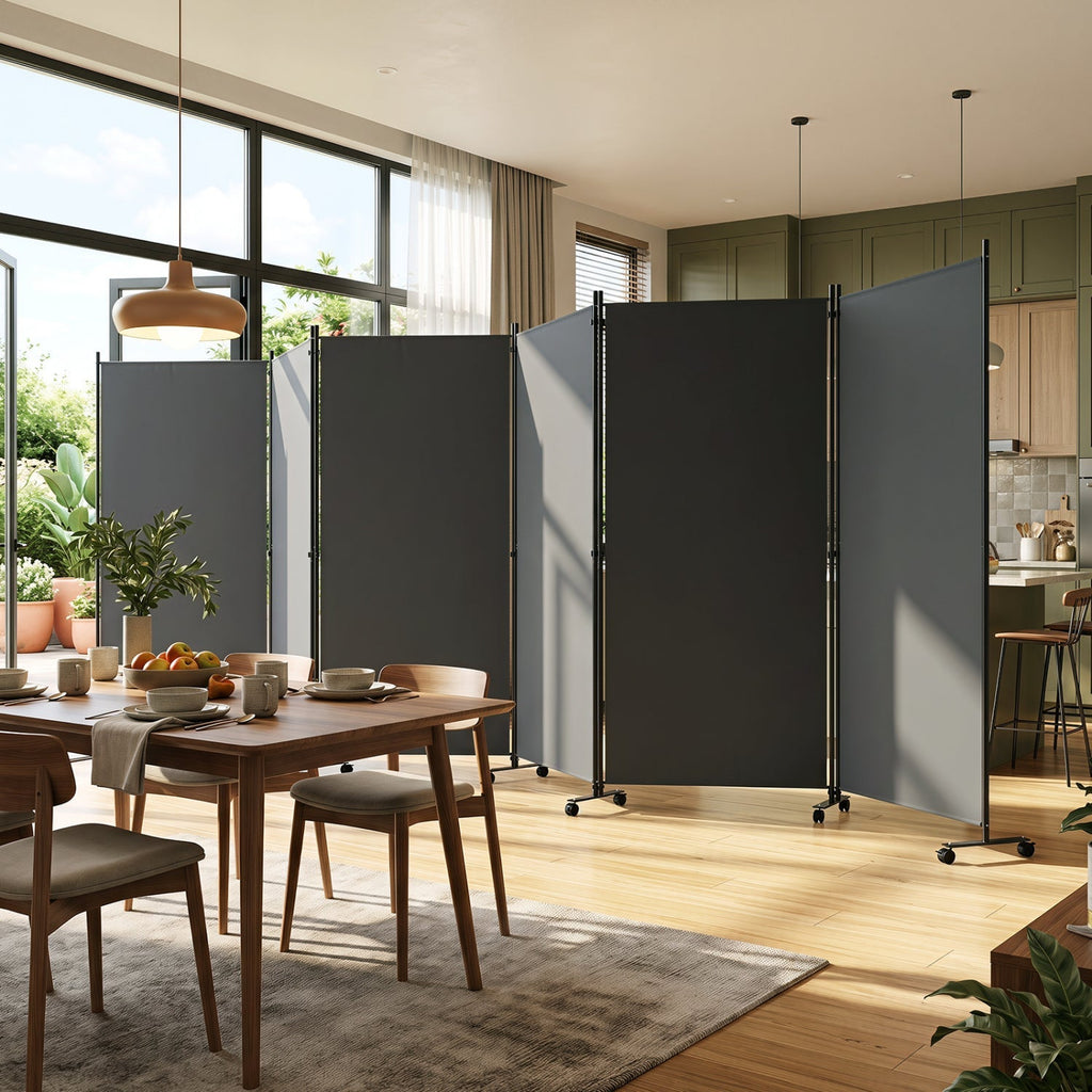 6-Panel Folding Room Divider with Wheels