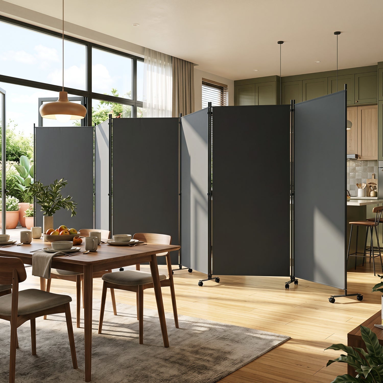 6-Panel Folding Room Divider with Wheels