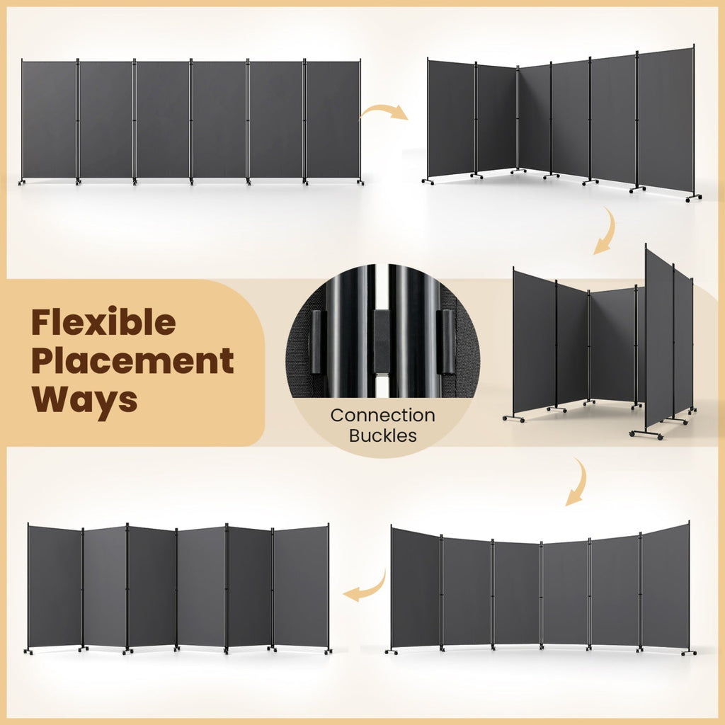 6-Panel Folding Room Divider with Wheels