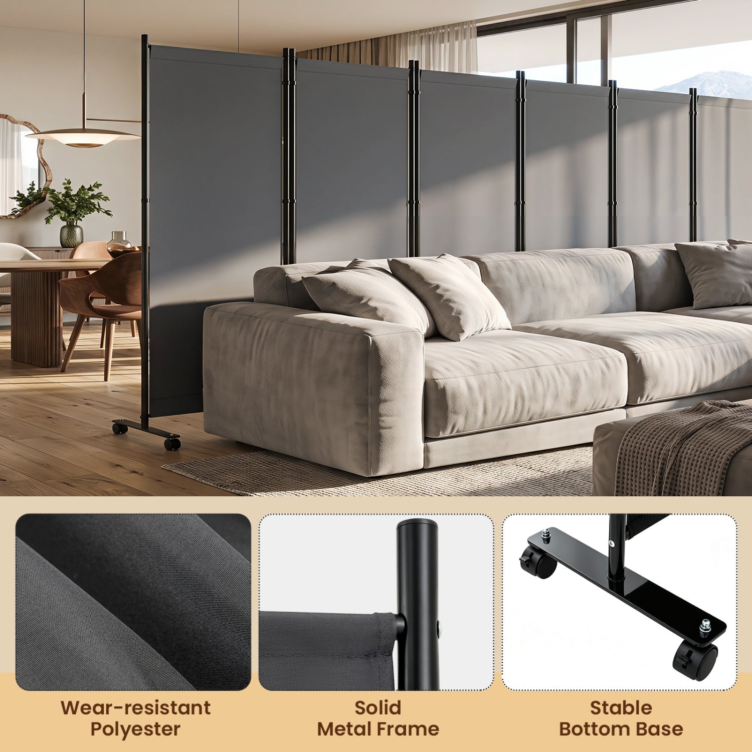 6-Panel Folding Room Divider with Wheels