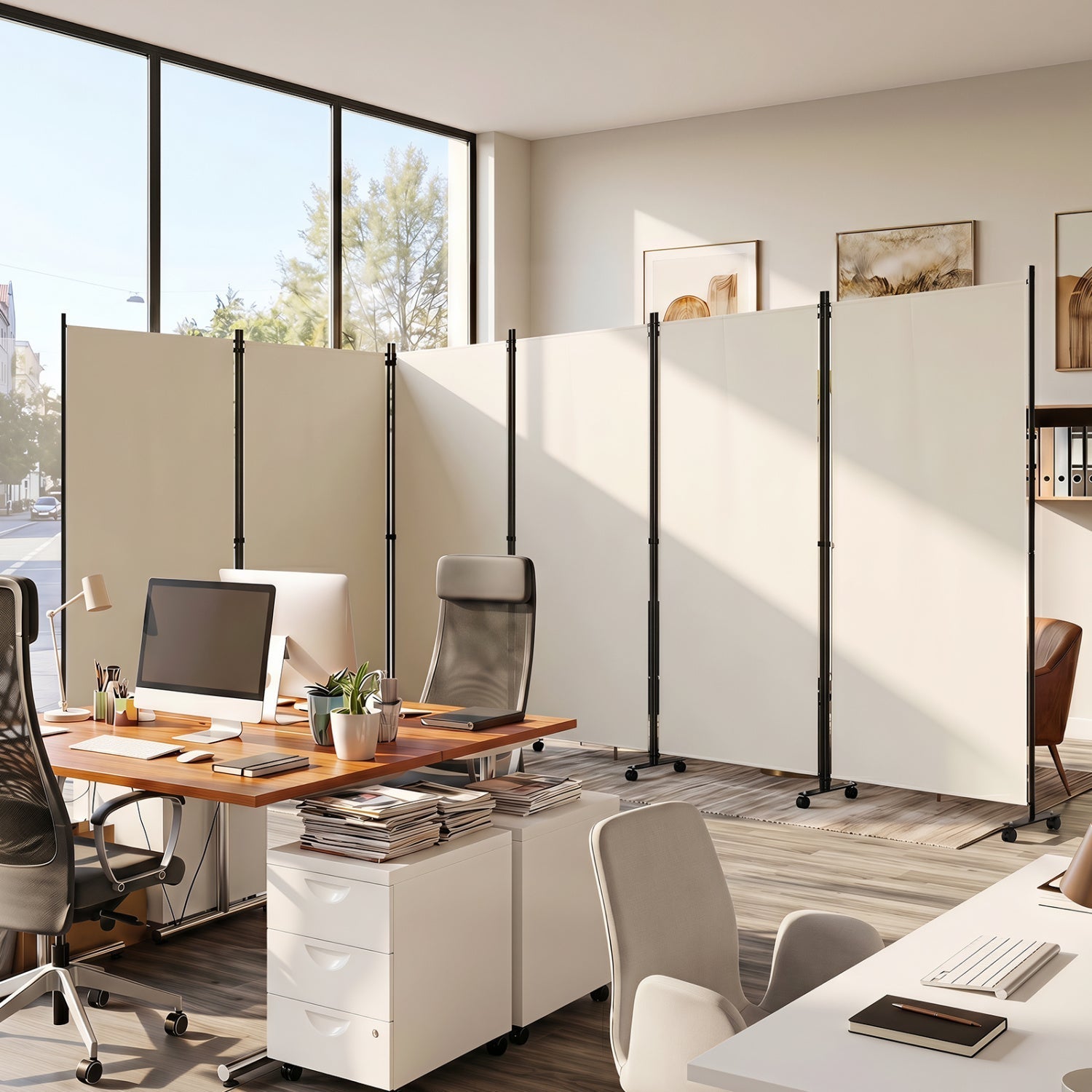 6-Panel Folding Room Divider with Wheels
