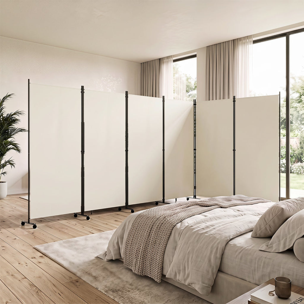 6-Panel Folding Room Divider with Wheels