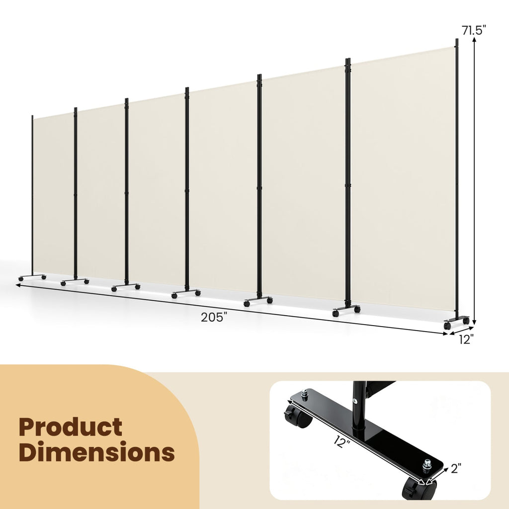 6-Panel Folding Room Divider with Wheels