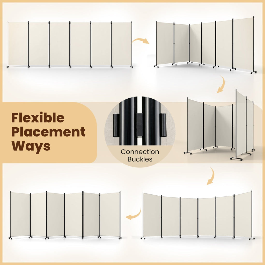6-Panel Folding Room Divider with Wheels