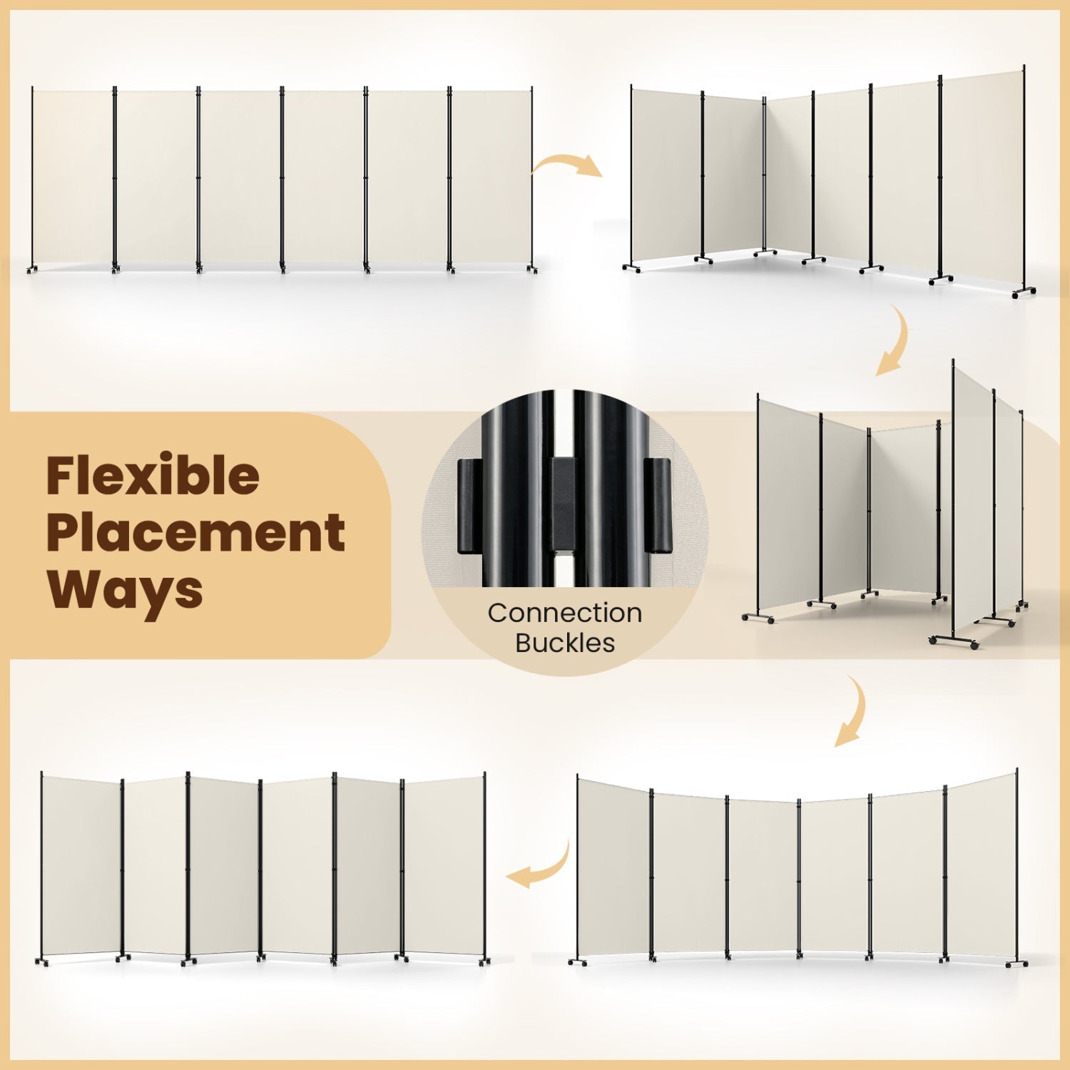 6-Panel Folding Room Divider with Wheels
