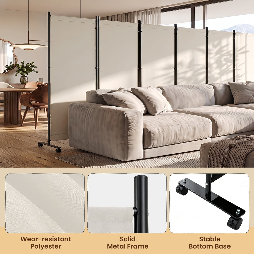 6-Panel Folding Room Divider with Wheels
