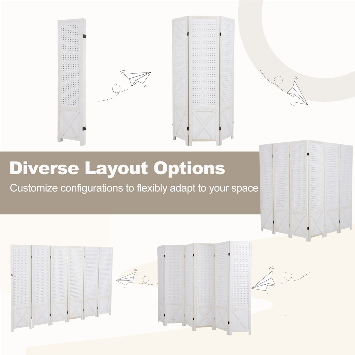 6-Panel Pegboard Room Divider 67 Inches Tall Foldable Privacy Screen
