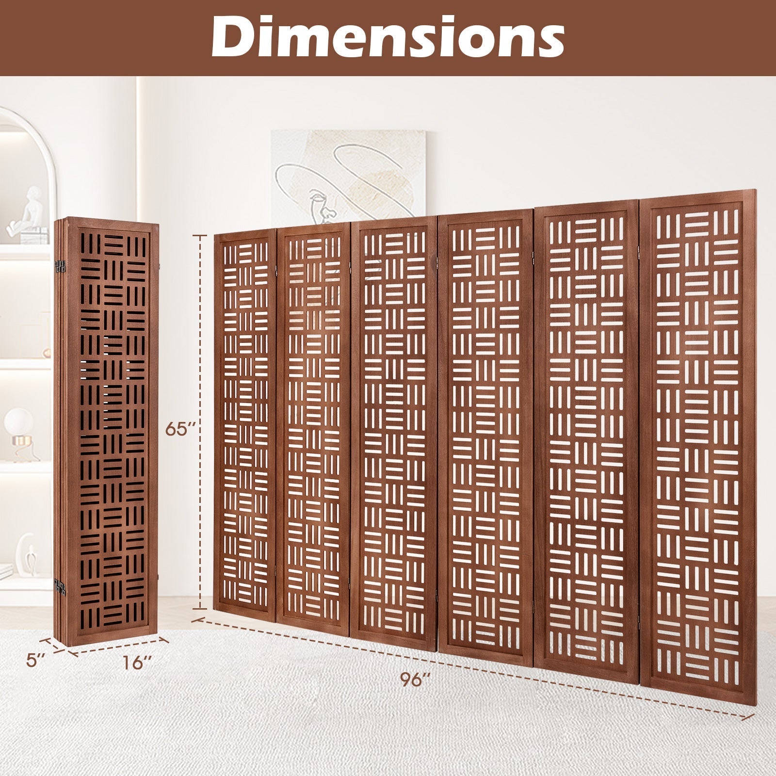 4-Panel Solid Wood Room Divider Folding Partition Stand