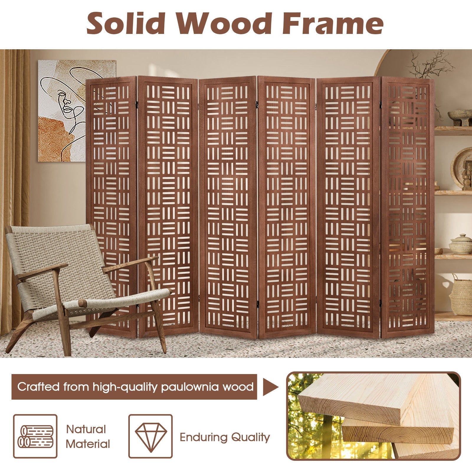 4-Panel Solid Wood Room Divider Folding Partition Stand