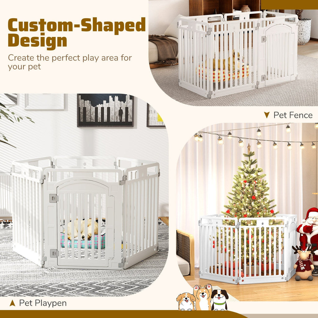 6-Panel Tall Dog Playpen Foldable Pet Fence with Locking Door-White