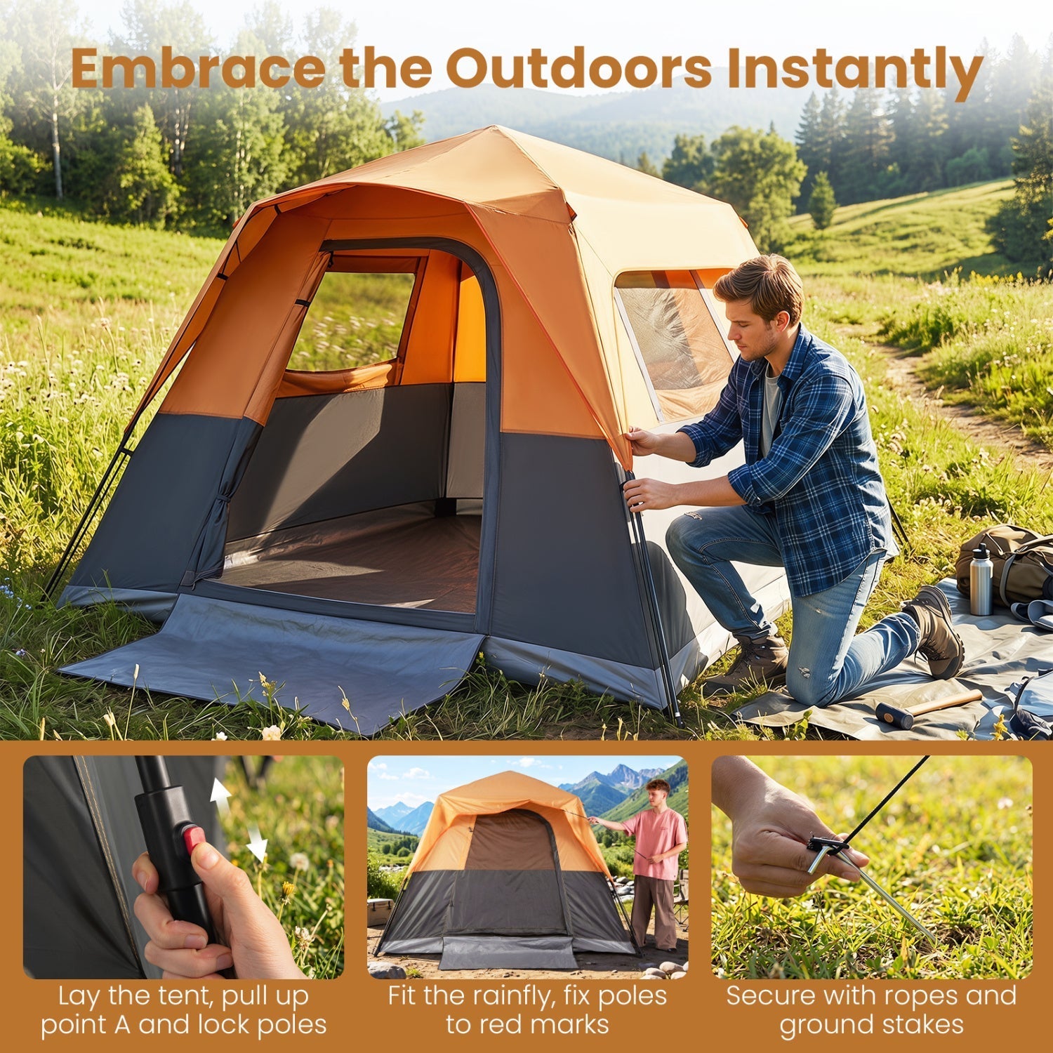 6-Person Instant Cabin Tent with Blackout Rainfly