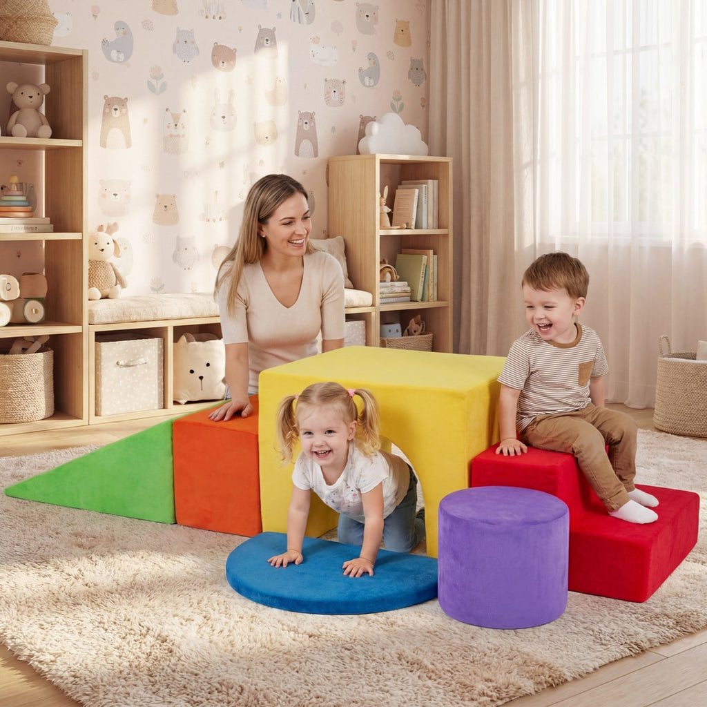 Foam Climbing Blocks Set with Slide and Tunnel - 6 Pieces