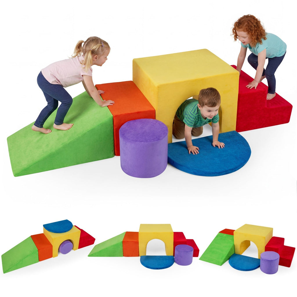 Foam Climbing Blocks Set with Slide and Tunnel - 6 Pieces