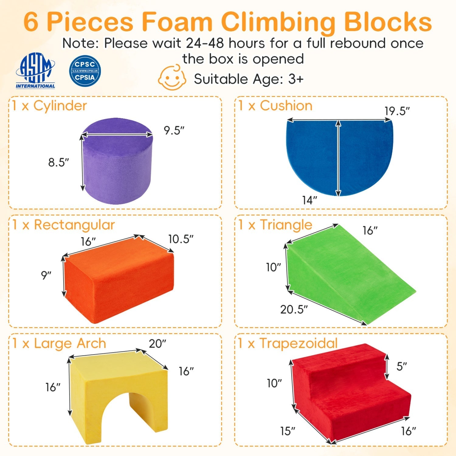 Foam Climbing Blocks Set with Slide and Tunnel - 6 Pieces