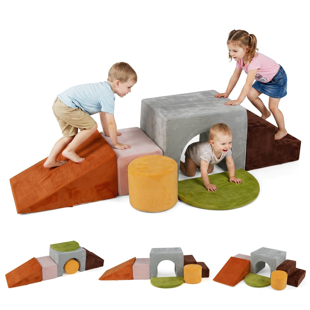 Foam Climbing Blocks Set with Slide and Tunnel - 6 Pieces