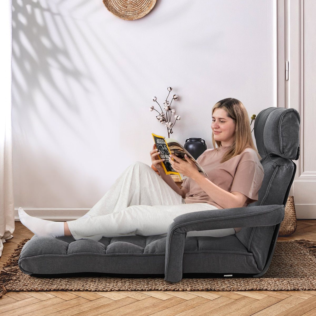 6-Position Adjustable Floor Chair with Adjustable Armrests and Footrest