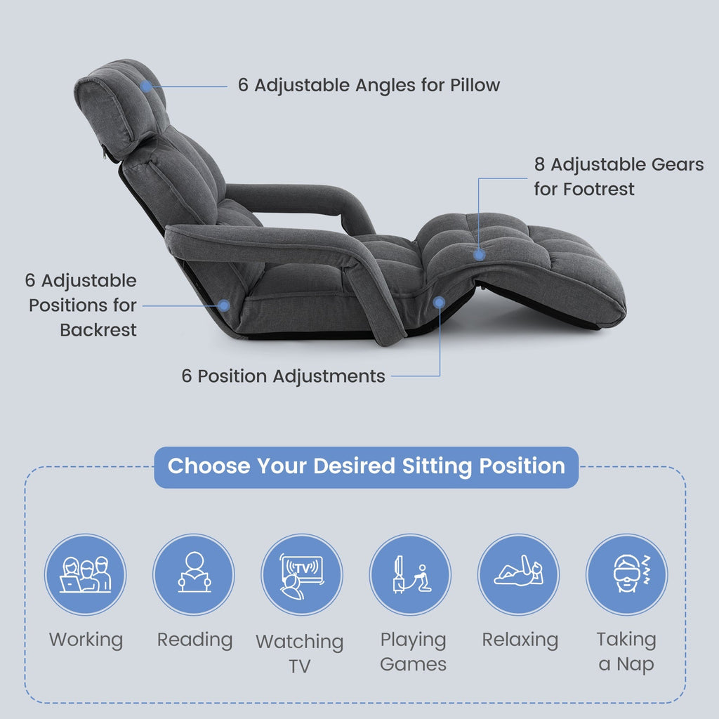 6-Position Adjustable Floor Chair with Adjustable Armrests and Footrest