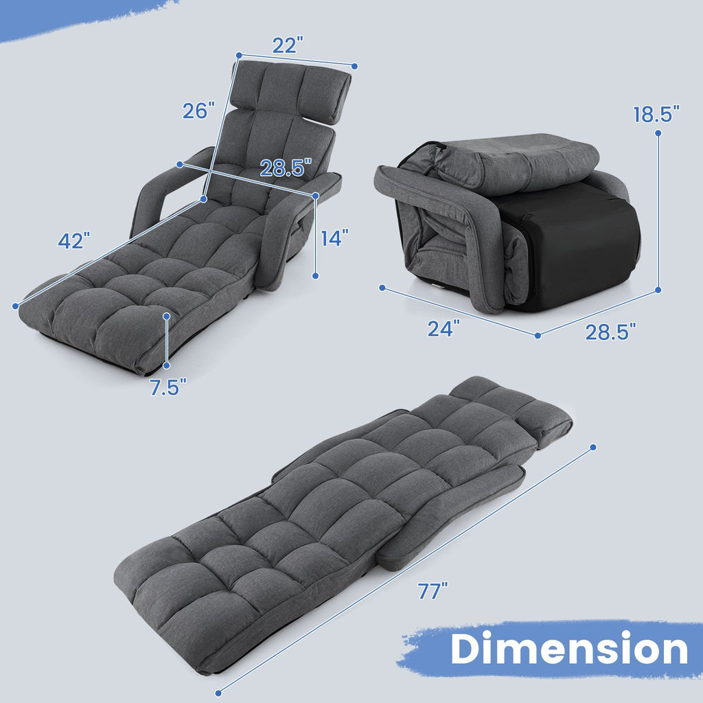 6-Position Adjustable Floor Chair with Adjustable Armrests and Footrest