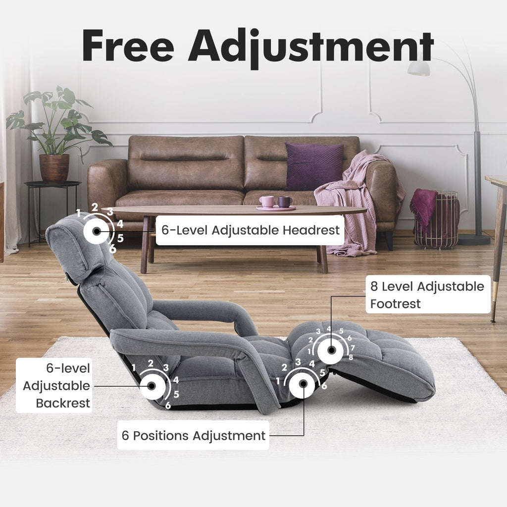 6-Position Adjustable Floor Chair with Adjustable Armrests and Footrest