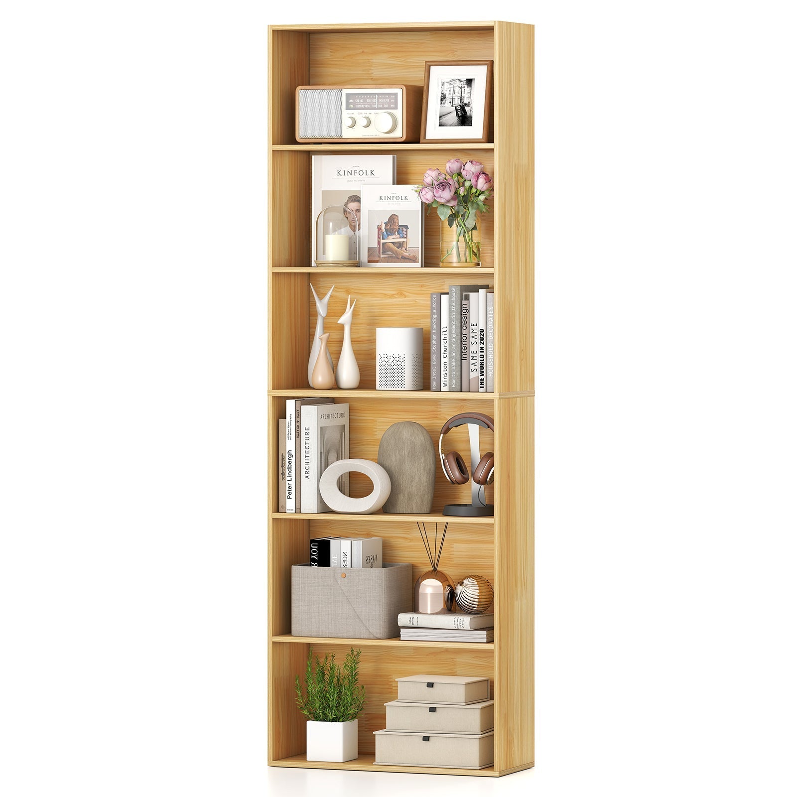 6-Tier Bookcase with 6 Open Shelves and Anti-Toppling Kits