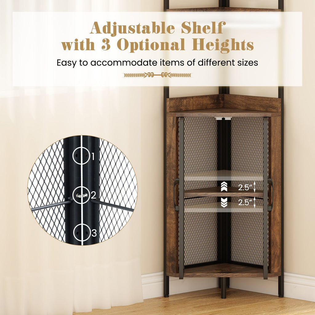 6-Tier Corner Shelf 67 Inches Tall Corner Bookshelf with Cabinet Industrial Bookcase