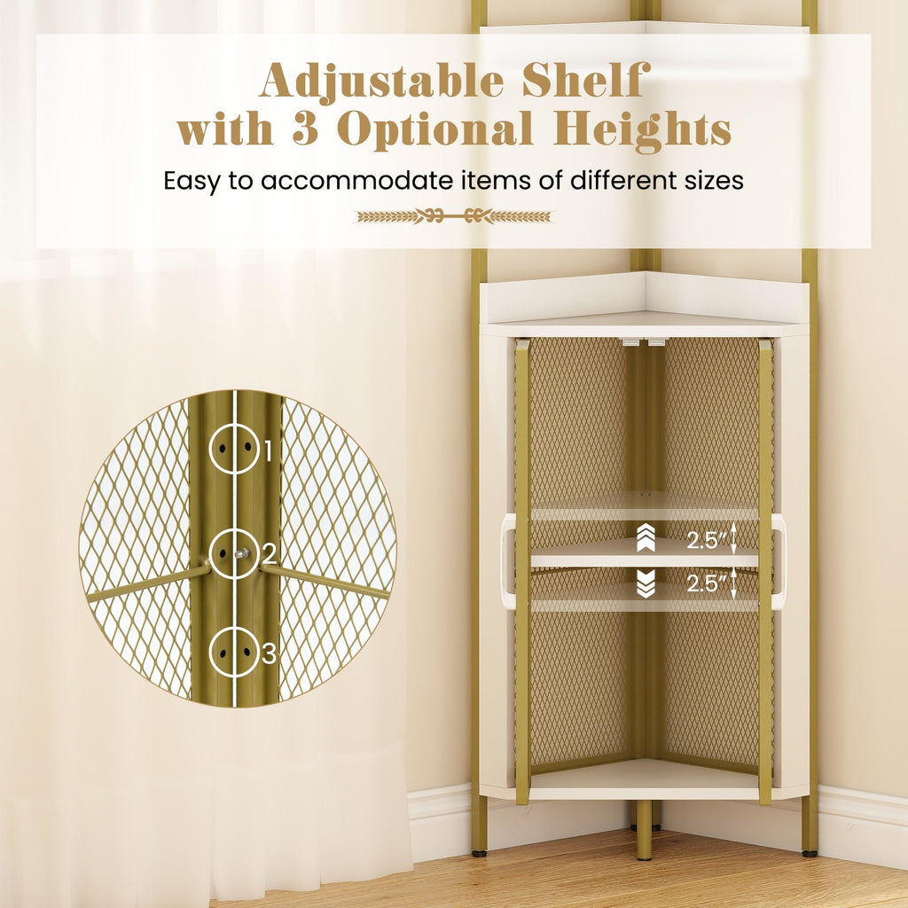 6-Tier Corner Shelf 67 Inches Tall Corner Bookshelf with Cabinet Industrial Bookcase