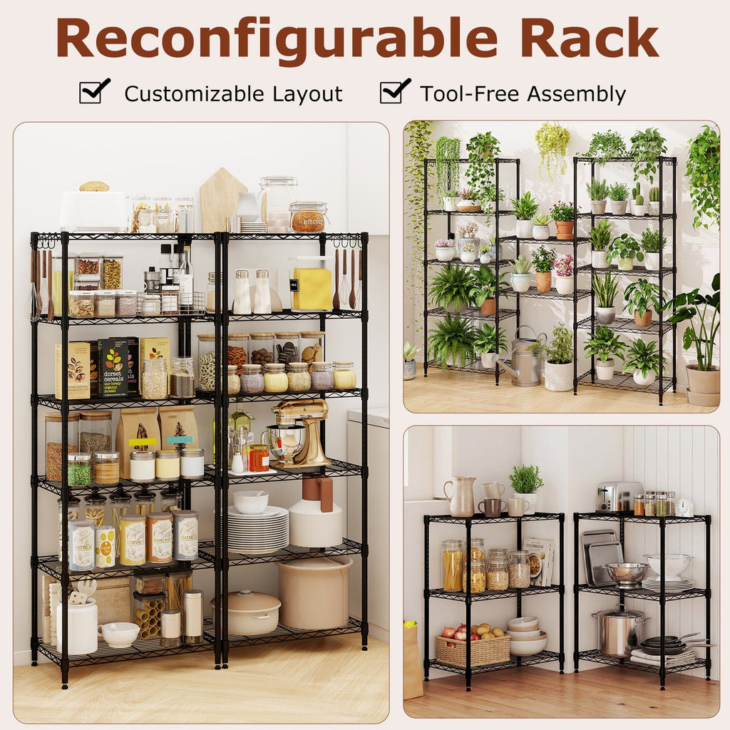 6-Tier Metal Storage Shelving Unit with V-Shaped Wire Rack and 900 LBS Capacity-Black