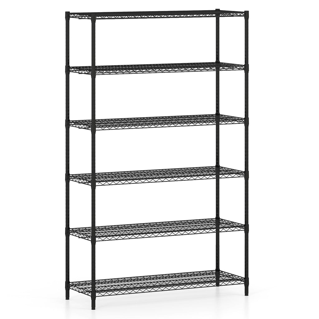 6-Tier Metal Storage Shelving Unit with V-Shaped Wire Rack for Home Garage-Black