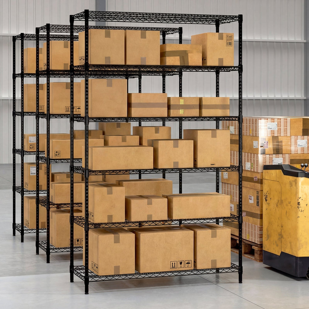6-Tier Metal Storage Shelving Unit Set of 2 Adjustable Utility Shelf with V-Shaped Wire Rack-Black