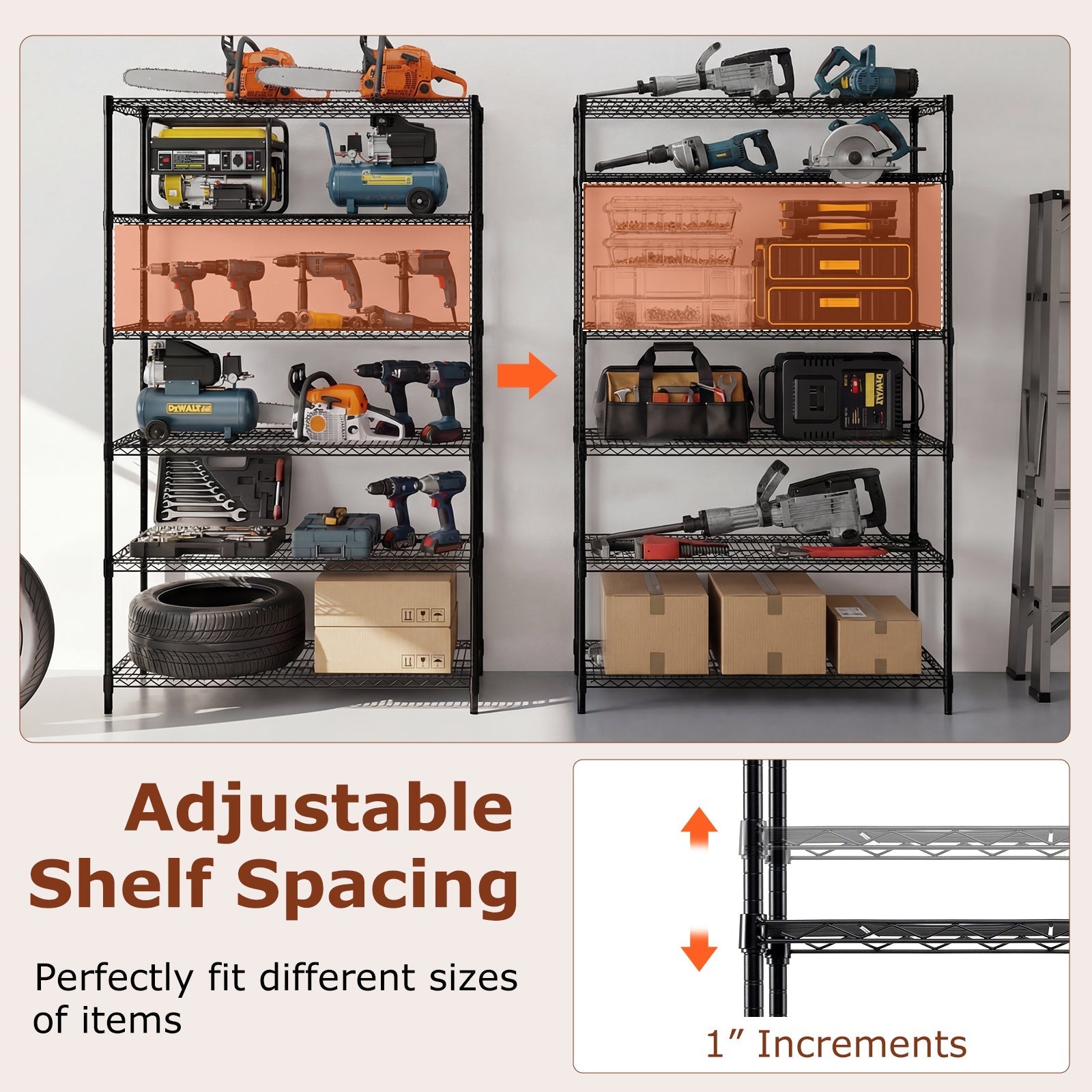 6-Tier Metal Storage Shelving Unit Set of 2 Adjustable Utility Shelf with V-Shaped Wire Rack-Black