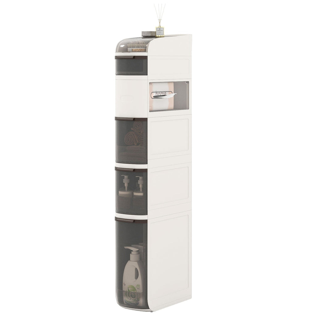 5-Tier Narrow Bathroom Storage Cabinet with Drawers and Tissue Box