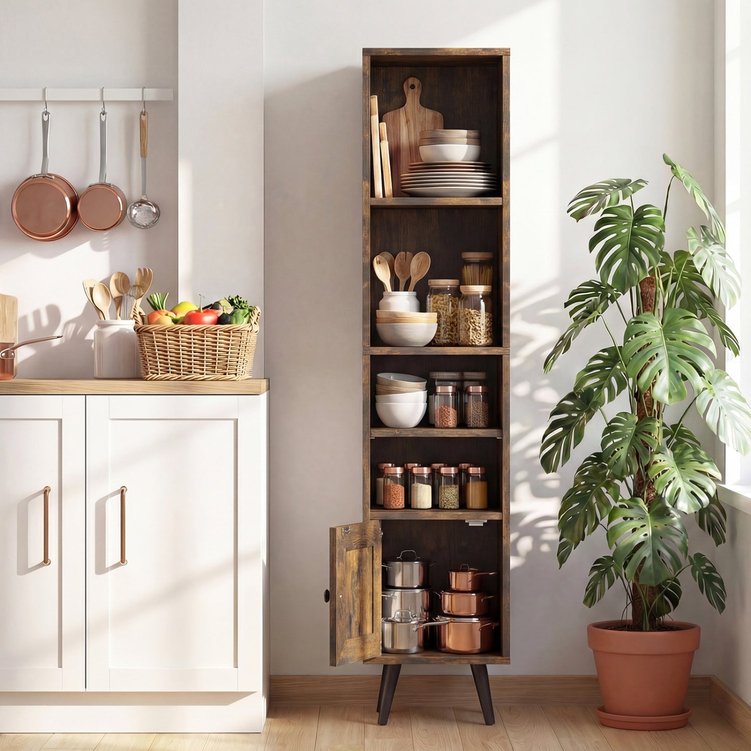 6-Tier Tall Narrow Bookcase 54 Inches Slim Storage Cabinet