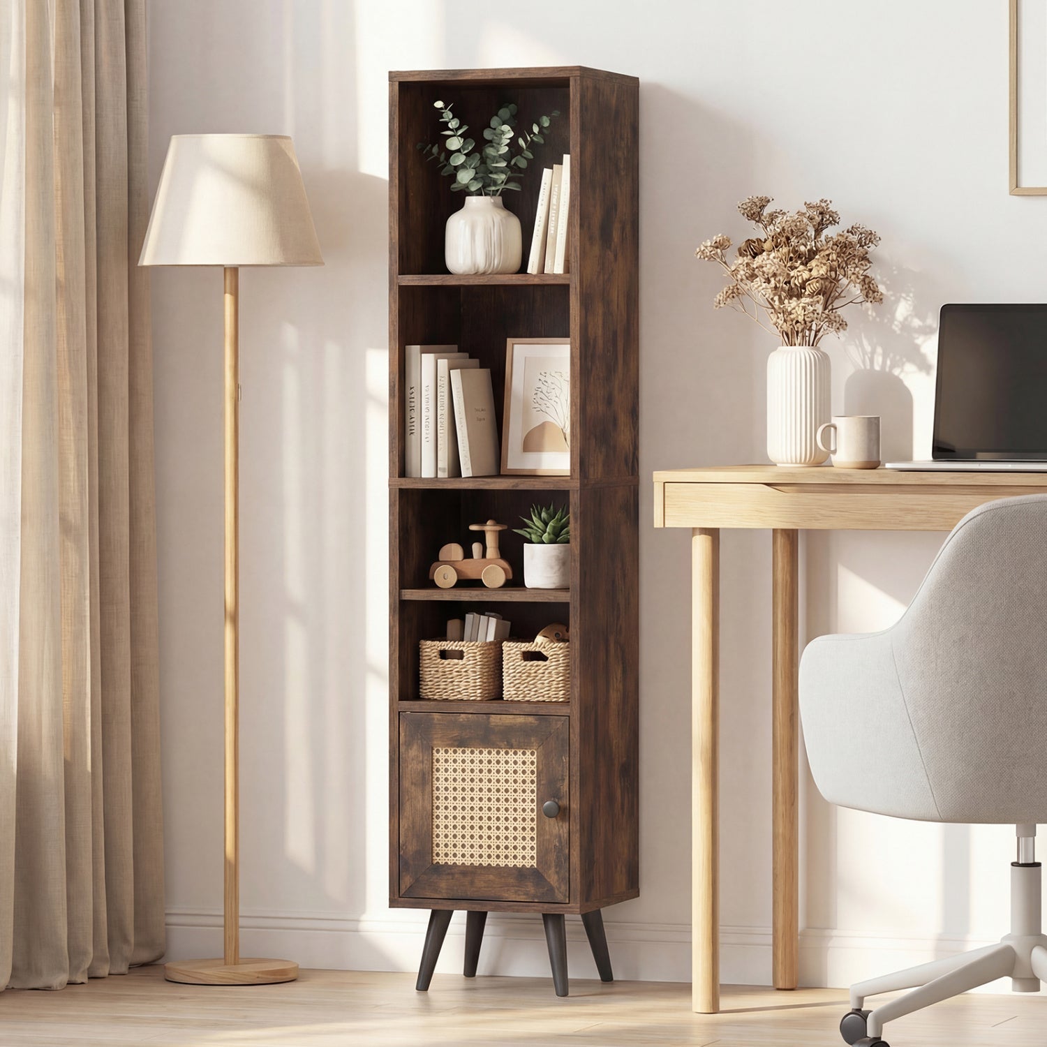 6-Tier Tall Narrow Bookcase 54 Inches Slim Storage Cabinet