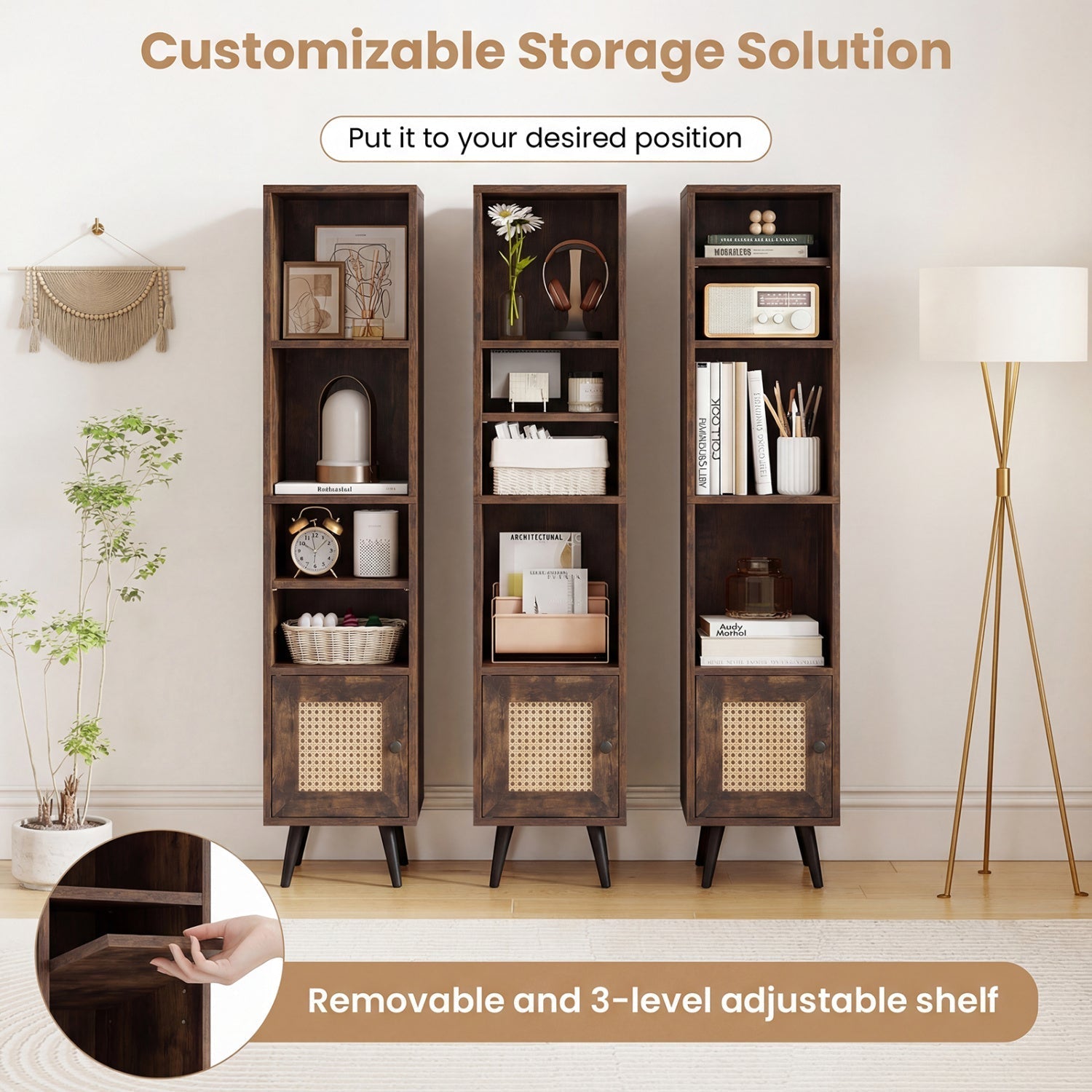 6-Tier Tall Narrow Bookcase 54 Inches Slim Storage Cabinet